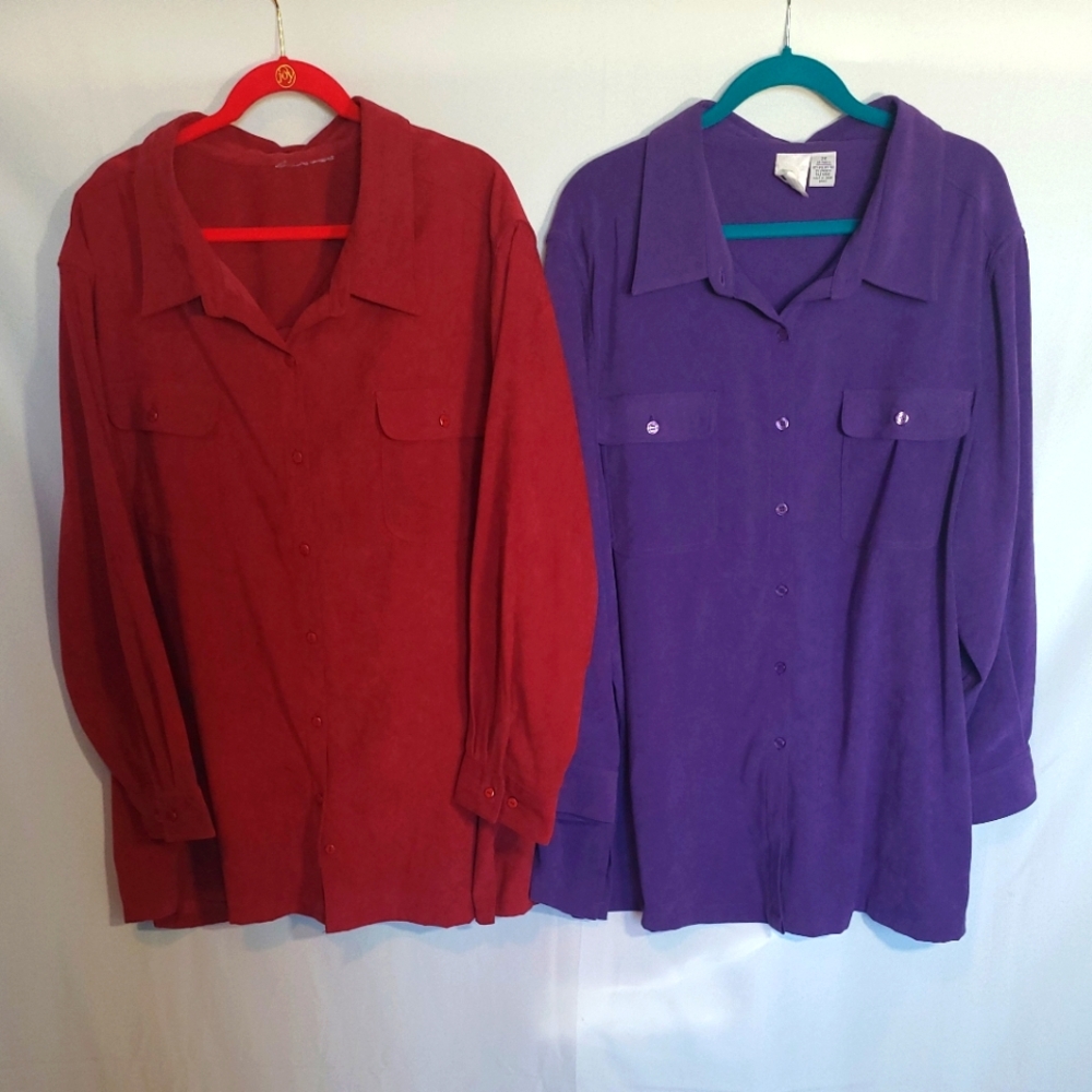 VTG 2 Roaman's Suede Long Sleeve  Button Up Shirts Purple & Red Comfy Basics